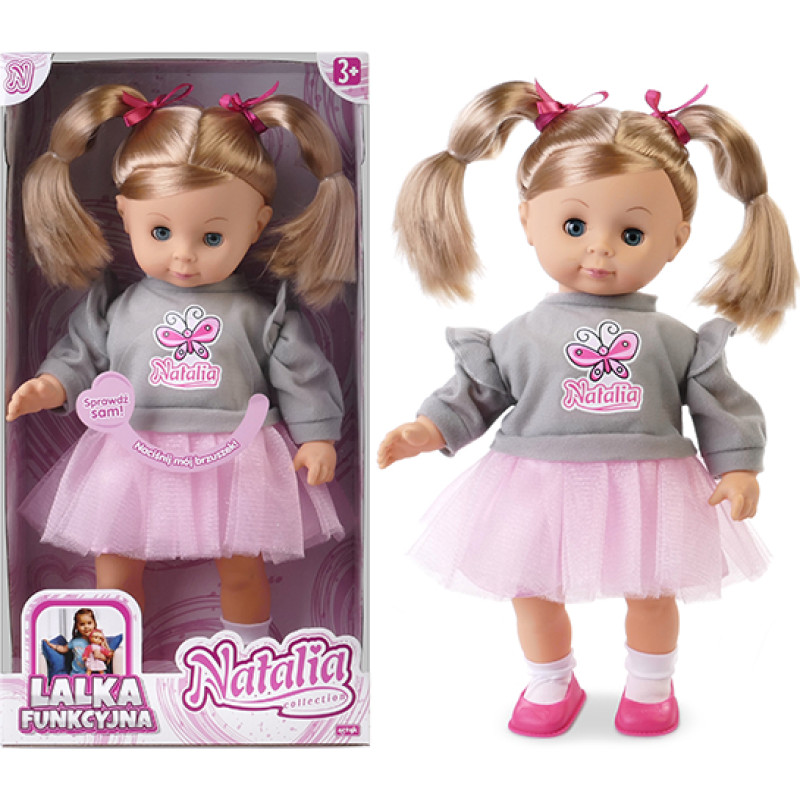 Artyk 168086 Lalka NATALIA m&oacute;wi po polsku 39 cm w szarym sweterku