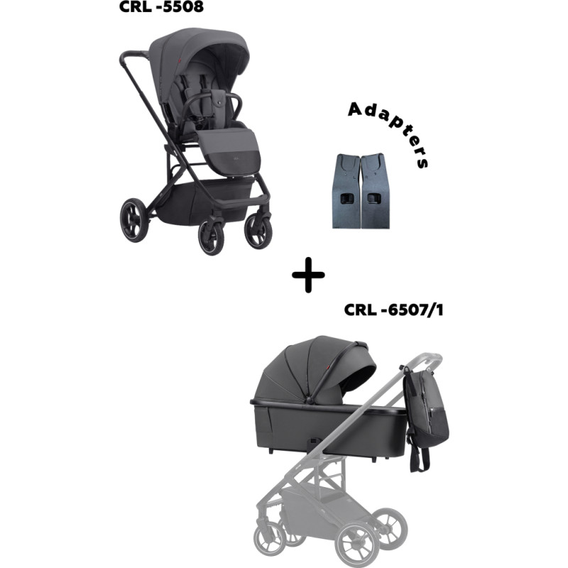 Carrello Baby Set 2in1 (stroller Alfa + Adapters + Carrycot) Graphite Grey