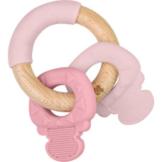 Silicone and wood teether Keys Pink