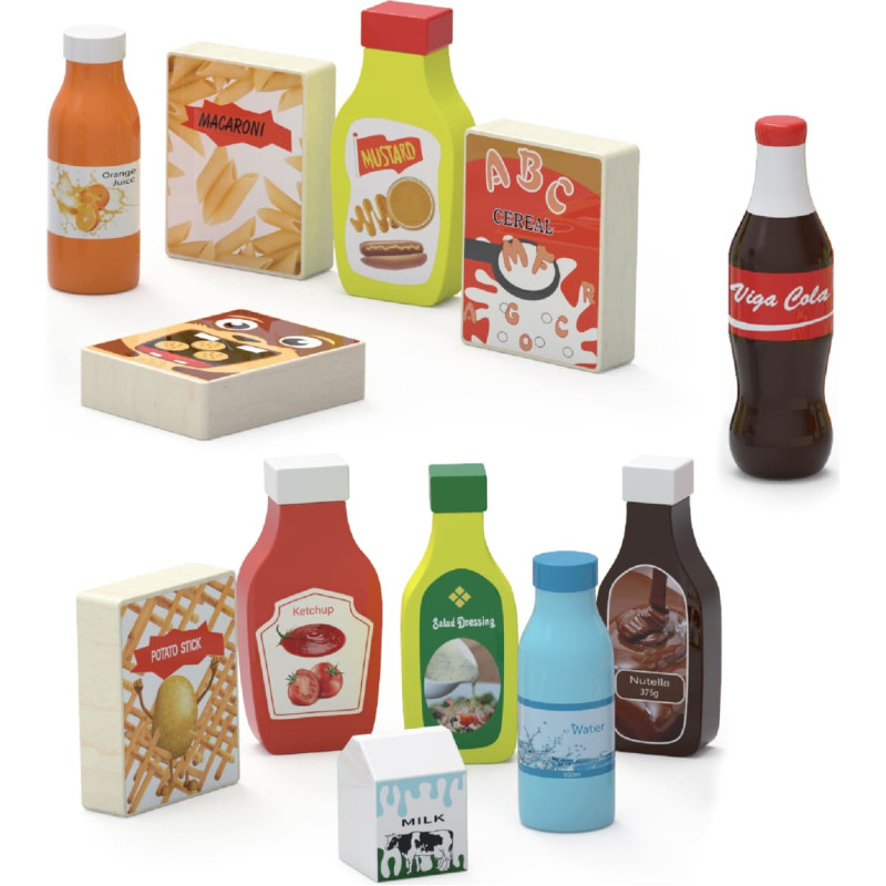 Viga Drewniane Przekąski i Napoje Zestaw 12 Artykuł&oacute;w Spożywczych