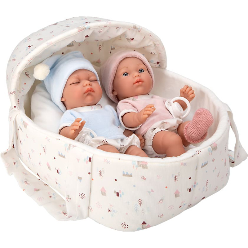 Arias kaksikud nukud koos valge kandekorviga, 26 cm
