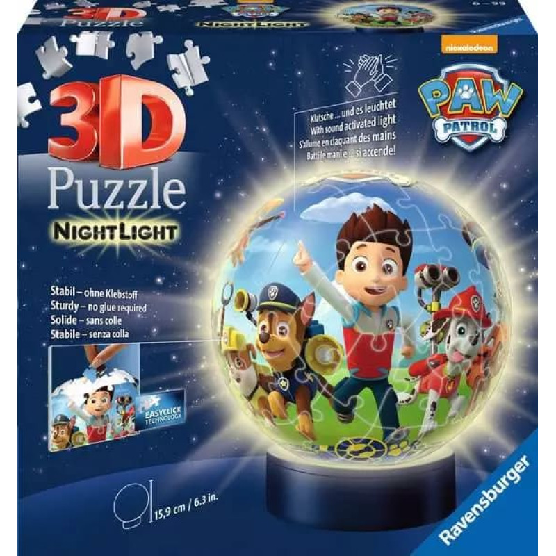 Ravensburger Round 3D Puzzle, 72 pcs, Paw Patrol, Night Edition