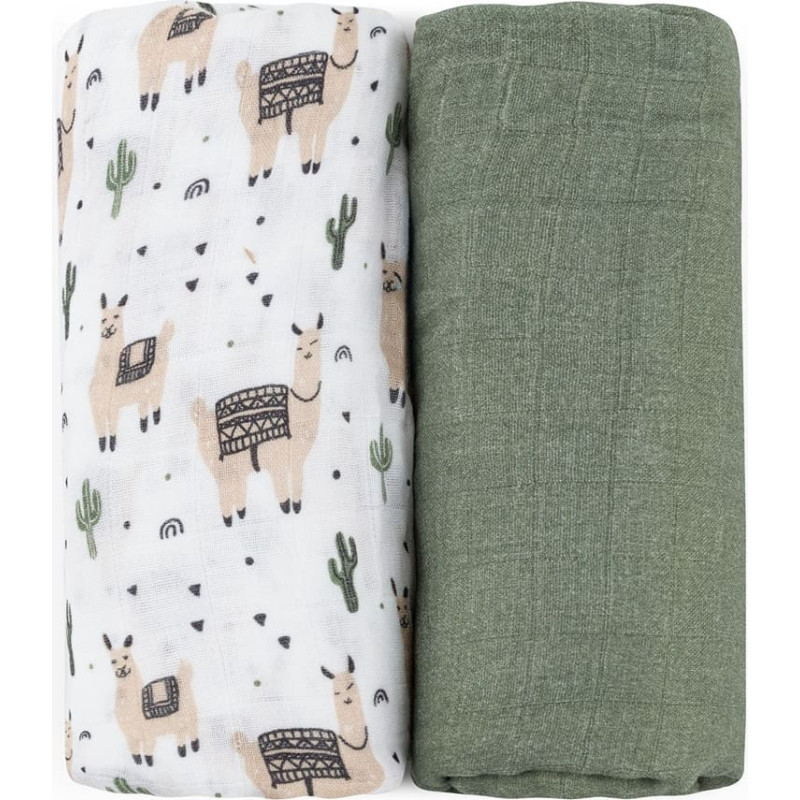 Petite&Mars 417365 Zestaw otulaczy z muślinu bambusowego 2 szt. Misty Llama Vibes 120x120
