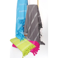 RĘCZNIK PLAŻOWY Z FRĘDZLAMI RELAX 90X170 cm LIMONKA W PASKI