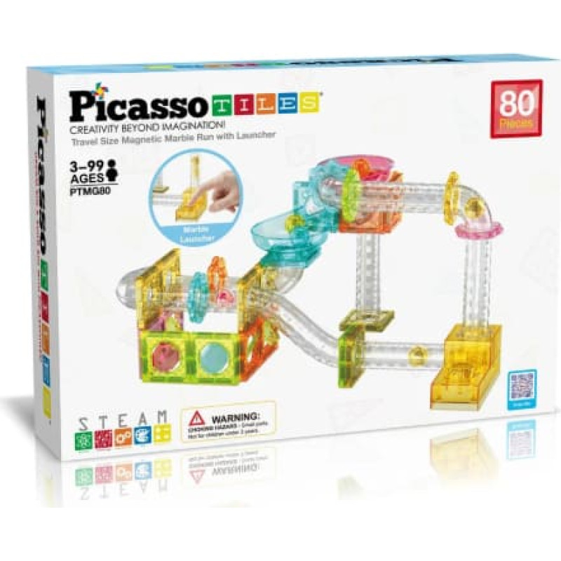 Picasso Tiles Magnētiskais konstruktors Marble Run 80 detaļas, PTMG80