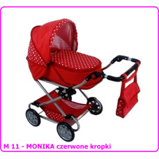 Minikid Wózek dla lalek głęboko-spacerowy MONIKA M11 czerwony w kropki