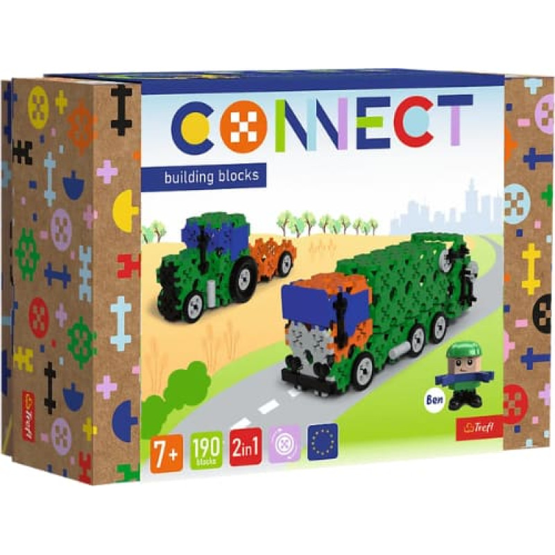 Trefl 61975 Klocki Connect 2w1 - Śmieciarka / Traktor