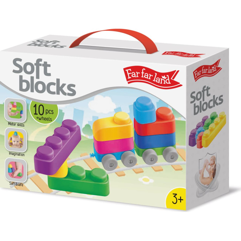 Far Far Land Silikoonist pehmete klotside komplekt (10 plokki + 8 ratast)