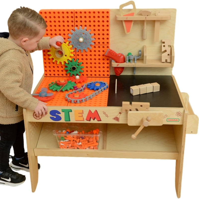 Masterkidz puidust töölaud XXL Montessori STEM tööriistade ja tarvikutega