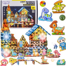 Woopie Klocki Magnetyczne Konstrukcyjne Świecące 3D Park Dinozaur&oacute;w 124el.