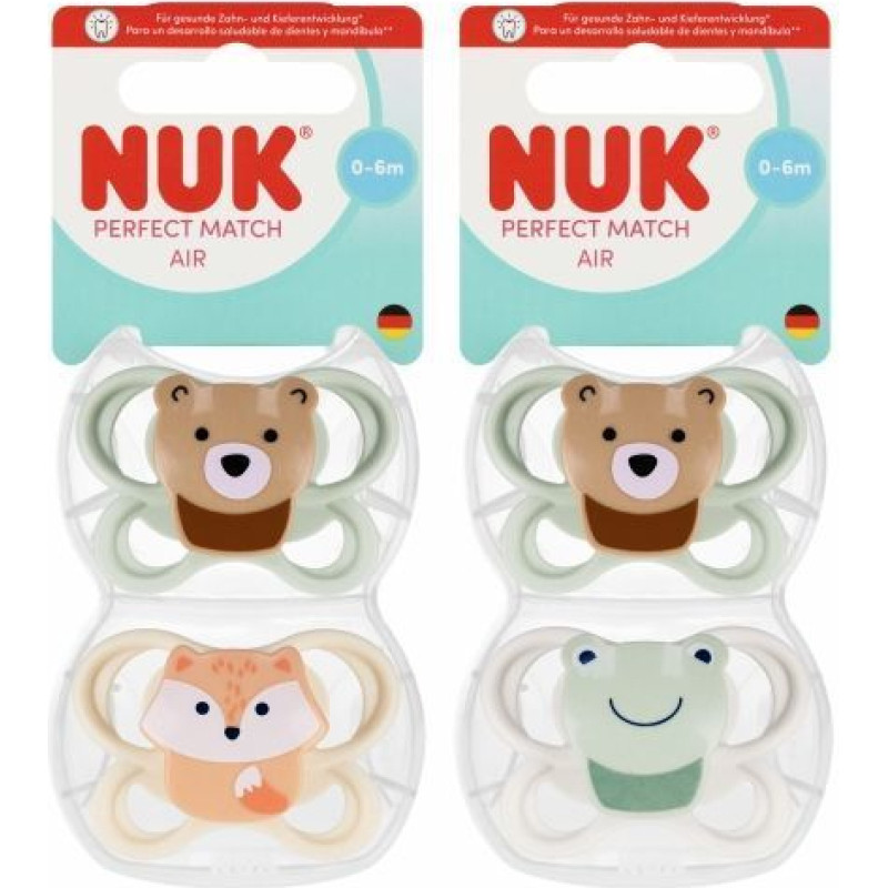 NUK 446880 SILICONE PACIFIER AIR 0-6 2PCS BEAR/FROG 584451, 10175340