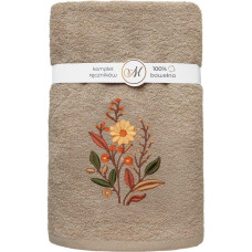 RĘCZNIK KPL.MARIBELLA 3 SZT./30X50/50X100/70X140/ FROTTE HAFT 001 KWIATKI JASNY BEŻ