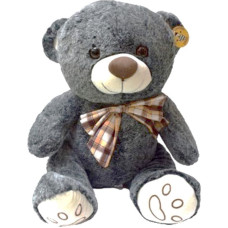 MIŚ SZARY SIEDZĄCY Z KOKARDĄ W KRATĘ