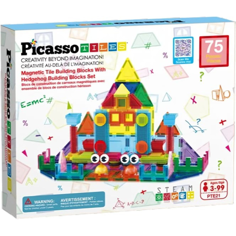 Picasso Tiles Magnētiskais konstruktors būvē&scaron;anas bloki 75 detaļas, PTE21