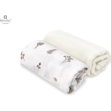 Miminu KIECZMERSKI Pieluszki 75x75 cm MUŚLIN bawełna 100% śmietanka / listki 2-pak