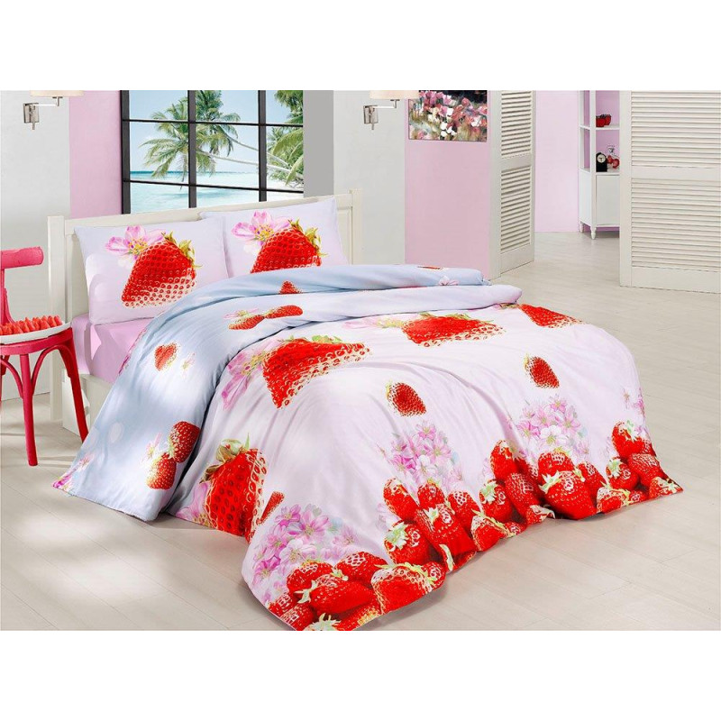 BEDDING SET VALENTINI STRAWBERRY 220X200+2X70X80 SATIN COTTON.