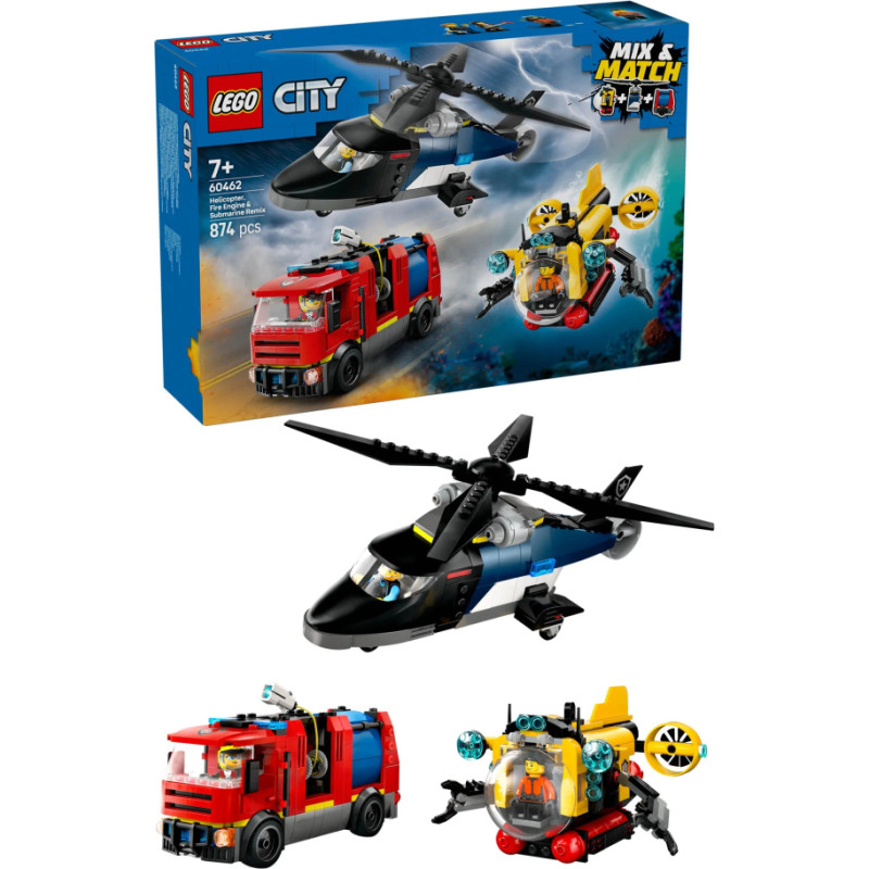 Lego Classic Zestaw Z Helikopterem, Wozem Strażackim I Łodzią Podwodną 60462