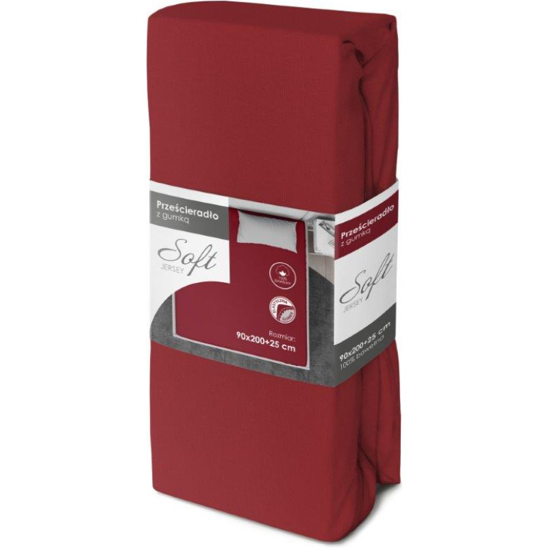 PRZEŚCIERADŁO SOFT 90X200+25 JERSEY GUMKA CZERWONY BAW.
