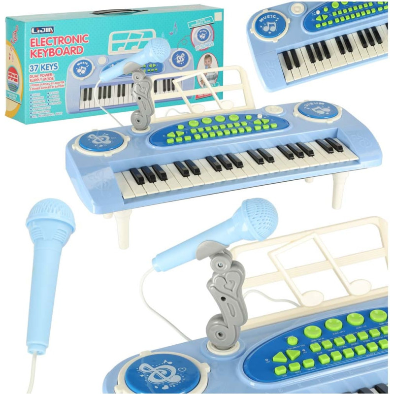 Laste klaviatuur – interaktiivne klaver / orel, 37 klahviga, mikrofoniga ja alusega, sinine