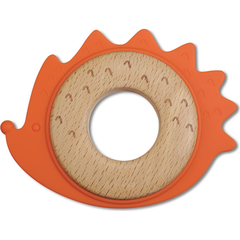 Teether Bite&Play ring wooden and silicone 3m+ hedgehog