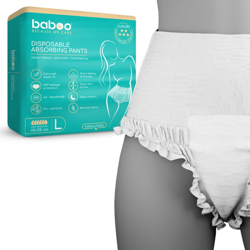 Baboo Disposable Postpartum Absorbent Underwear (including for incontinence), Size L, 5 pcs