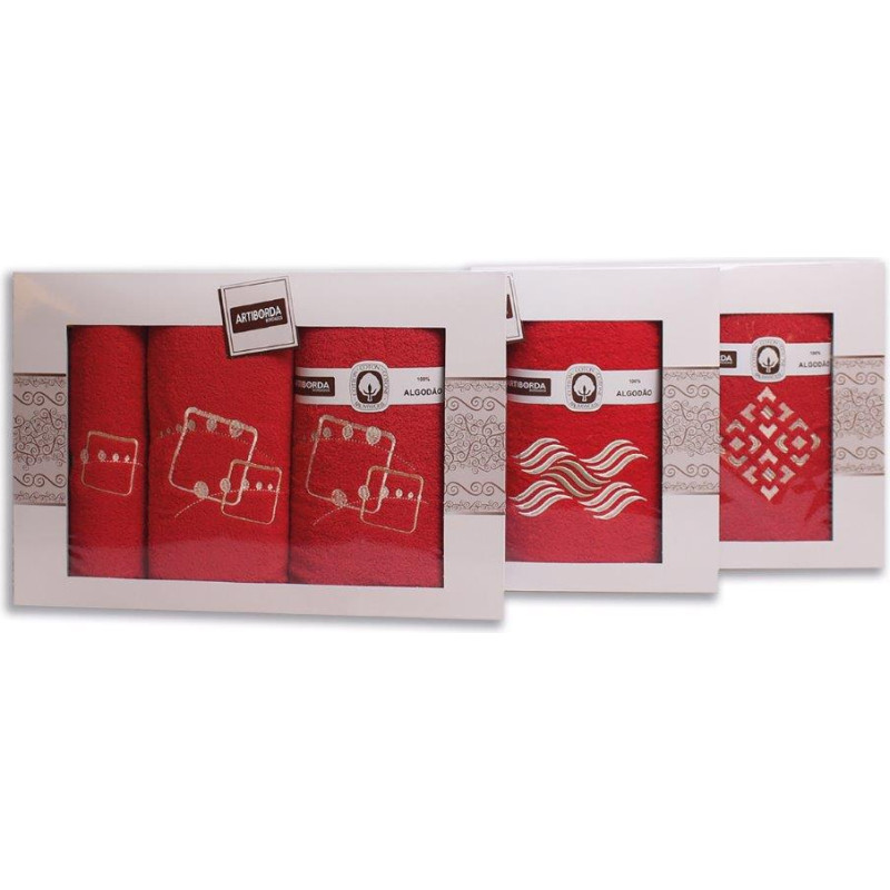 RĘCZNIK KPL. ARTI 3 SZT. /30X50/50X100/70X140/ FROTTE HAFT CZERWONY 400G.