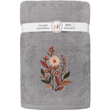 RĘCZNIK KPL.MARIBELLA 3 SZT./30X50/50X100/70X140/ FROTTE HAFT 001 KWIATKI JASNY SZARY