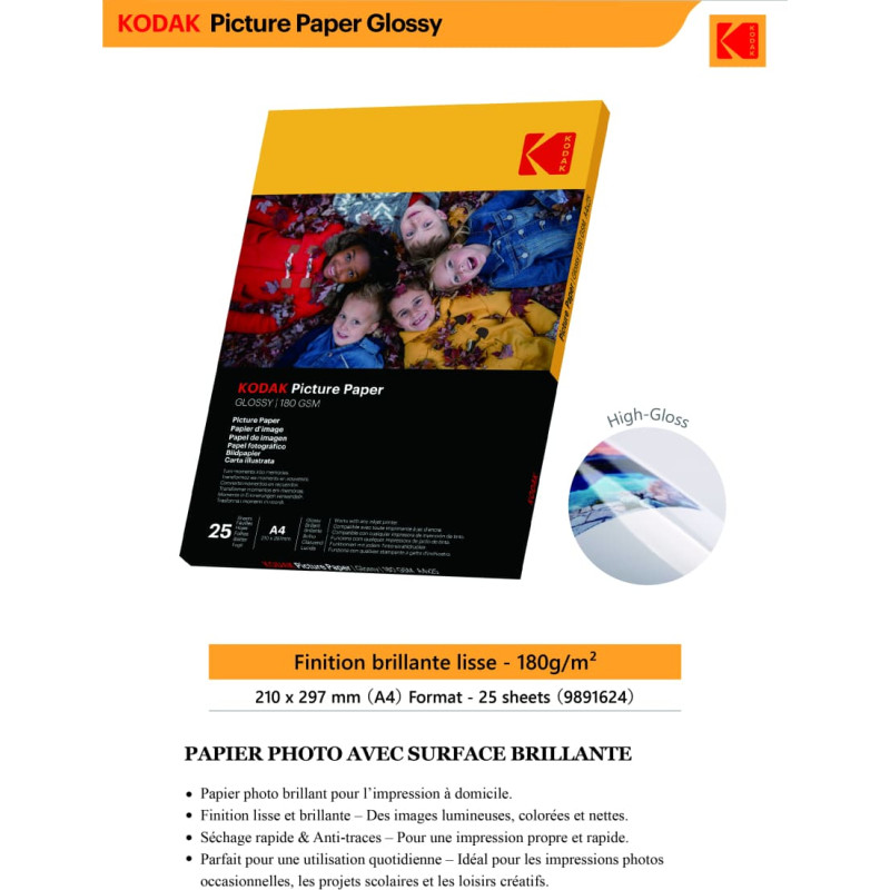 Kodak 180gsm 9.1 mil Glossy A4x25