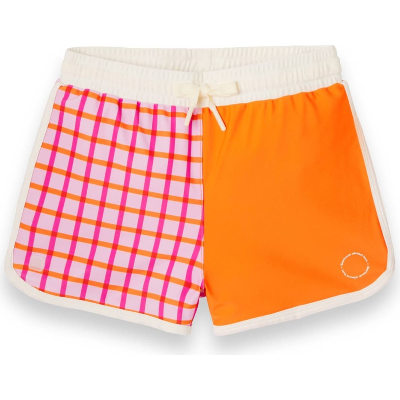Kietla ICONIC swim shorts with UPF 50+ sun protection fabric and UV sensor, for ages 2&ndash;4, Tartan Red