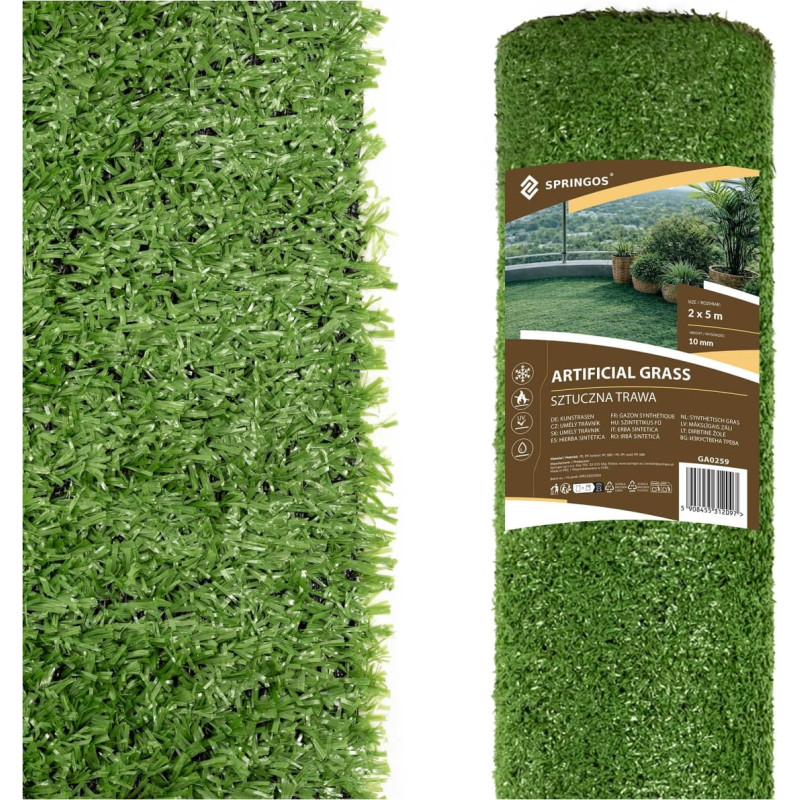 Springos Kunstmuru rull 2x5 m roheline vaip terrassile rõdule aia vaibale 10 mm