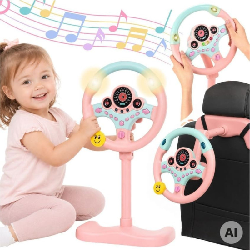 Woopie Interactive Car Steering Wheel with Lights Pink