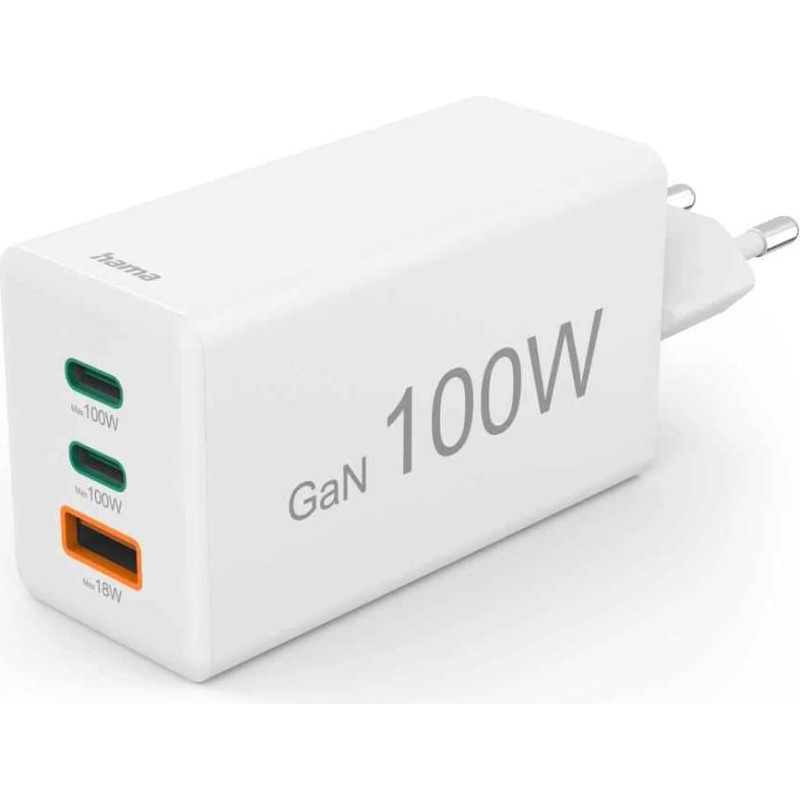 Hama 00125140 charger 100W GaN PD QC 2&times; USB-C 1&times; USB-A