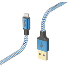 Hama 00201553 Reflective Charging Cable, USB-A - Lightning 1.5m Nylon blue