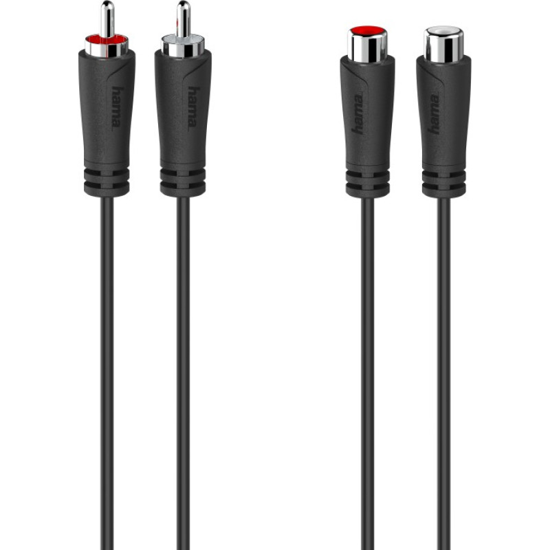 Hama 00205259 Audio Extension Cable, 2 RCA Plugs - 2 RCA Sockets 1.5m