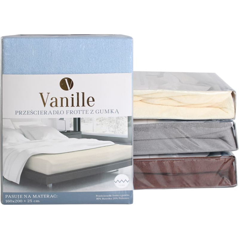 SHEET VANILLE 220X200+25 WHITE TERRY WITH ELASTIC BAND 80% COTTON. 20% PL.