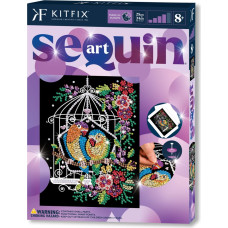 Kitfix DIY „Sequin Art“ violetinis rinkinys „Paukščiai narvelyje“