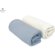 Miminu KIECZMERSKI Pieluszki 75x75 +/- 3 cm MUŚLIN BAWEŁNIANY bawełna 100% śmietanka/jeans 2-pak