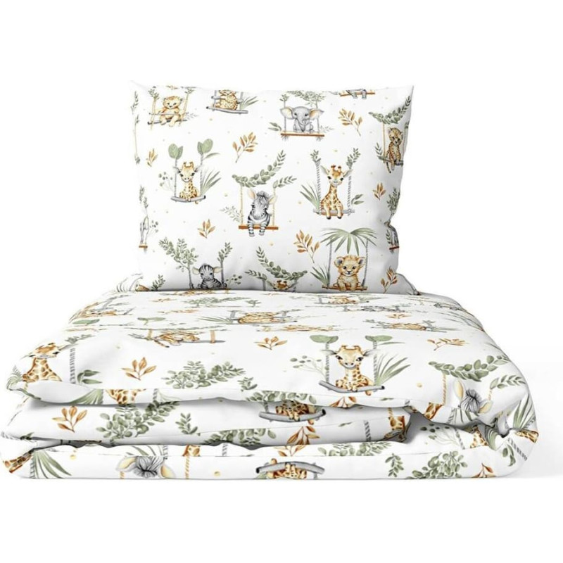 Ankras Cover set -  2 pcs - 135x100, 40x60 - ZWIERZĘTA na HUŚDAWKACH - GREEN