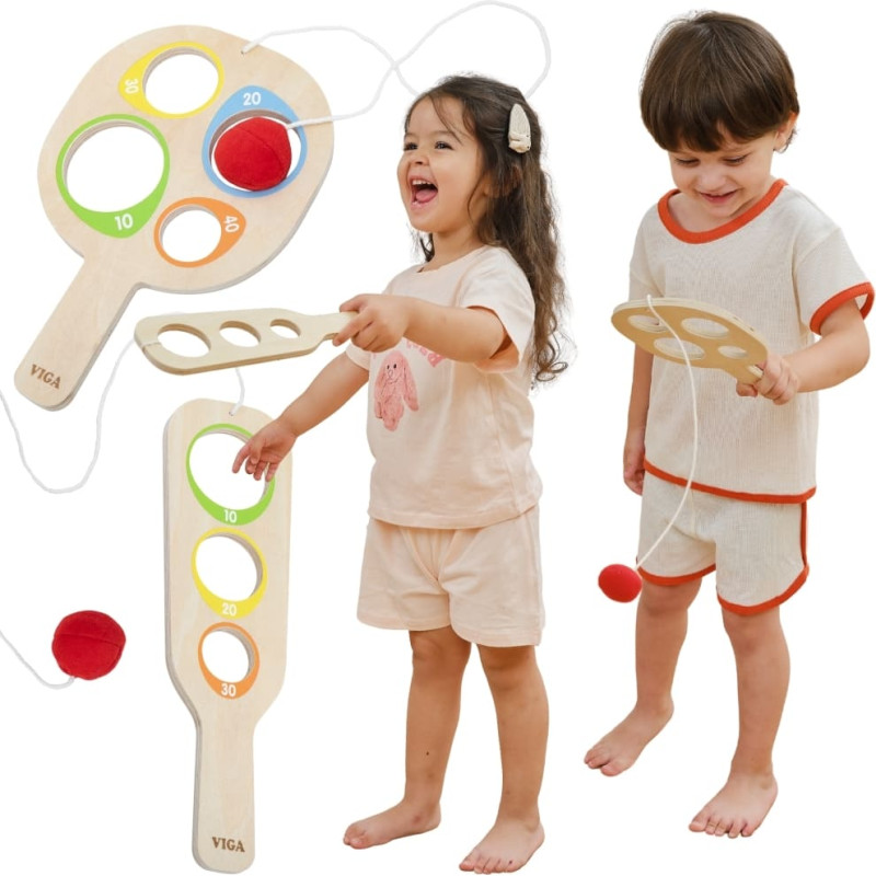 Viga Drewniany Zestaw Paletek do Gry Złap Piłkę z Punktacją