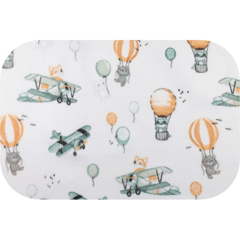 Ega Kids Diaper - 30732 - FLANNEL PRINT - EGA - FOX in the PLANE - GREEN - size 70x80 cm