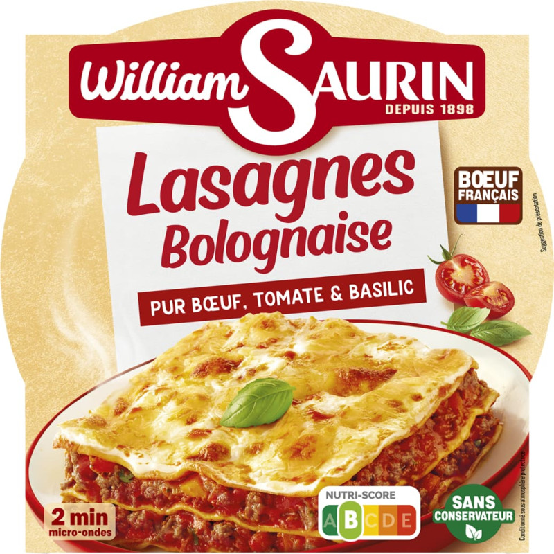 William Saurin Lasagne in Bolognese sauce with beef, tomatoes and basil, in a tray, 300 g