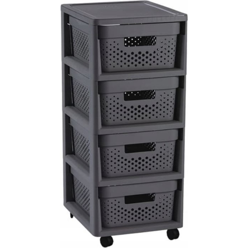 Curver ratastel kummut 4 perforeeritud sahtliga, 11 l, Infinity, 30 × 36 × 69 cm, tumehall