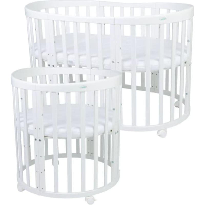 Ovaalne beebivoodi 7in1 madratsiga White, WALDIN