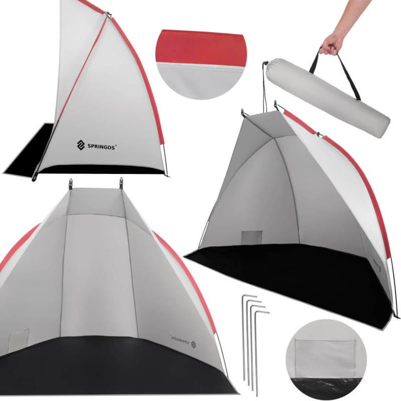 Springos Turistitelk 220x120x120 cm rannatelk katusega, varikatusega hall-must