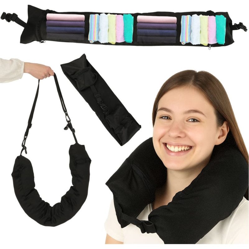 Reisipadi – pea- ja kaelatugi, hoiusahtliga, must, täidetav