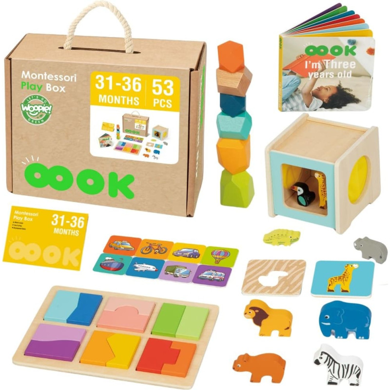 Woopie GREEN Box – XXL Montessori hariv sensoorne kast 7-ühes, 31–36 kuud, FSC-sertifikaadiga
