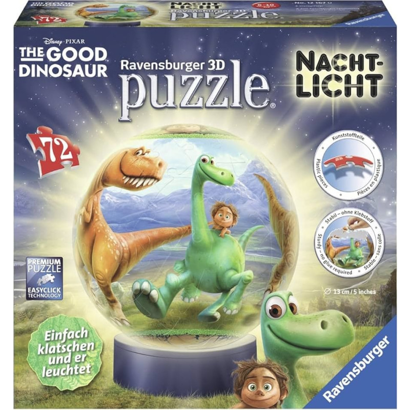 Ravensburger Round 3D Puzzle with Light, 72 pcs, The Good Dinosaur