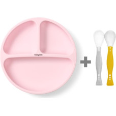 Babyono Silikona &scaron;ķīvis 1482/02 pink+elastīgas karotes 1066 DĀVANA!