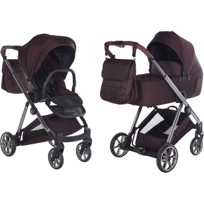 Junama universaalne 2-in-1 jalutuskäru Ellegante 07 bordoopunases värvitoonis (Burgundy) – elektropoleeritud raam