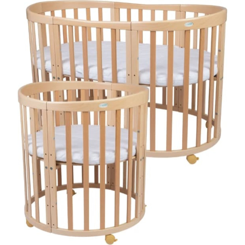 Ovaalne beebivoodi 7in1 madratsiga Natural, WALDIN